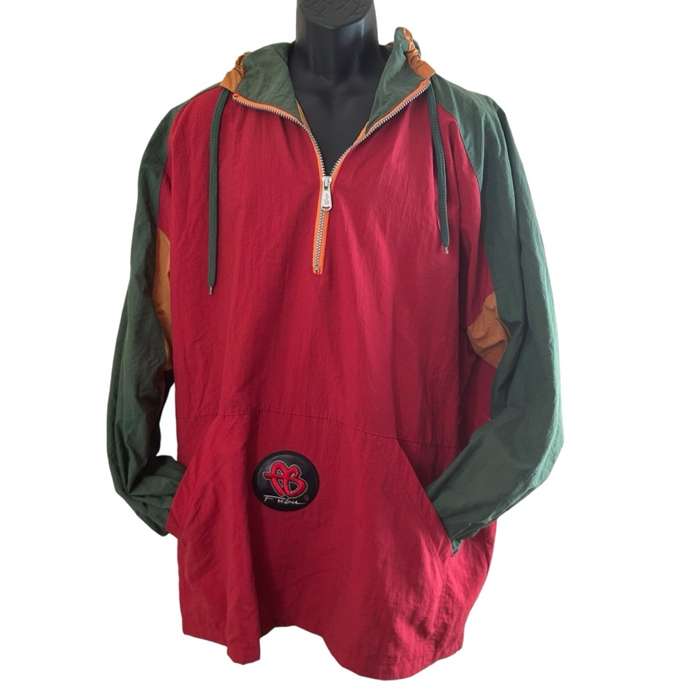 FUBU Mens vintage pullover zip size 3XL Nylon red green gold some discoloration
